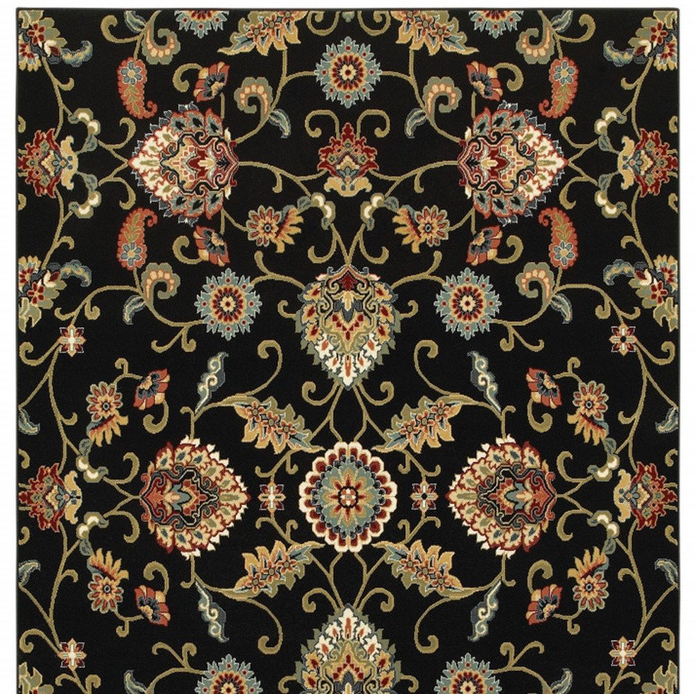6' X 9' Black and Yellow Floral Power Loom Area Rug