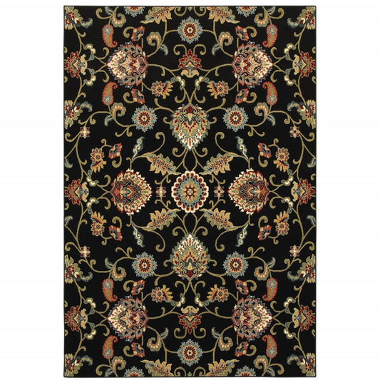 6' X 9' Black and Yellow Floral Power Loom Area Rug