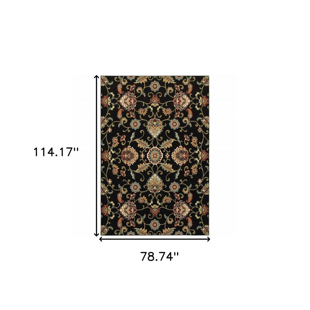 6' X 9' Black and Yellow Floral Power Loom Area Rug