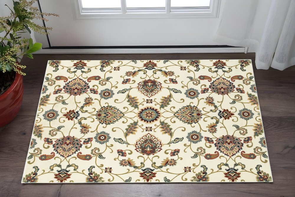 6' X 9' Black and Yellow Floral Power Loom Area Rug