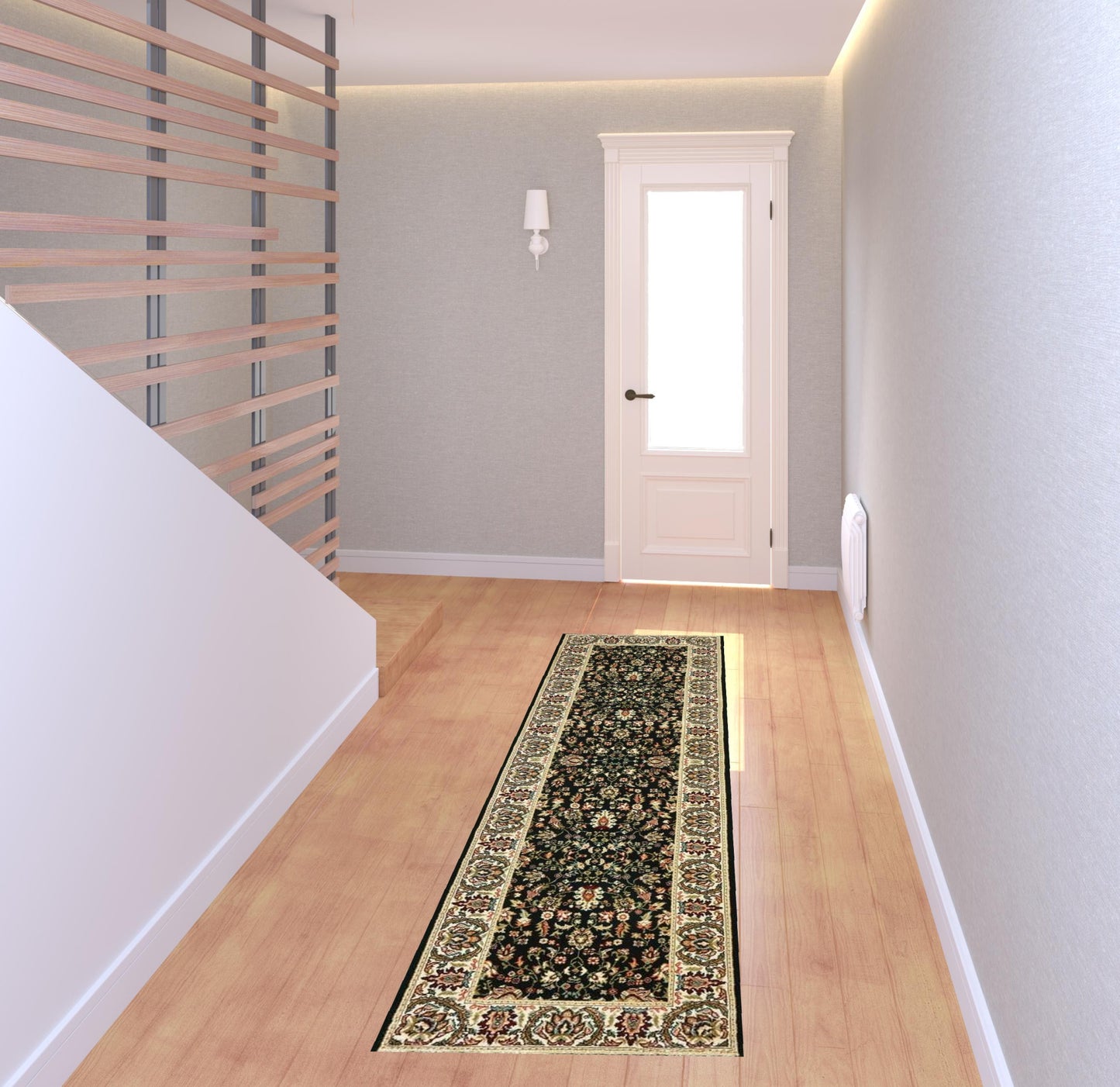 2' X 4' Black And Ivory Oriental Power Loom Stain Resistant Area Rug