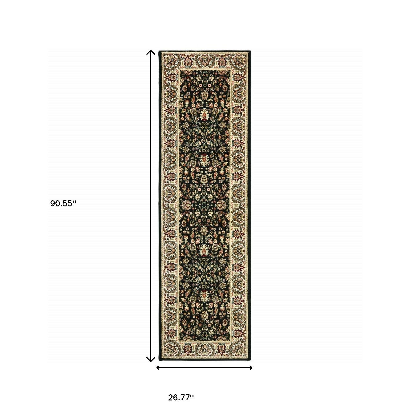 2' X 4' Black And Ivory Oriental Power Loom Stain Resistant Area Rug