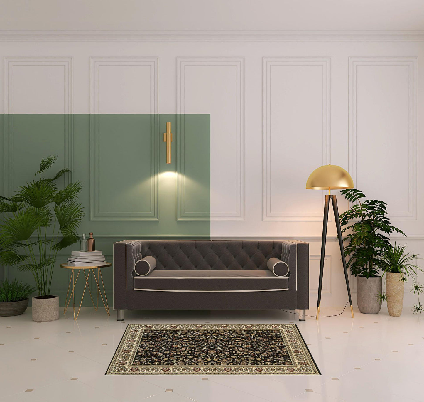 2' X 4' Black And Ivory Oriental Power Loom Stain Resistant Area Rug