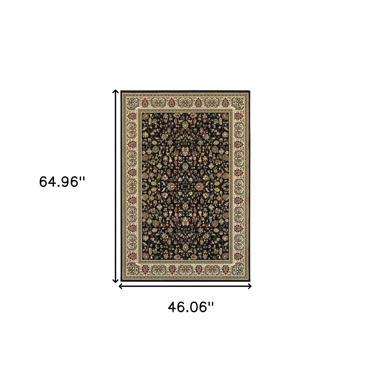 2' X 4' Black And Ivory Oriental Power Loom Stain Resistant Area Rug