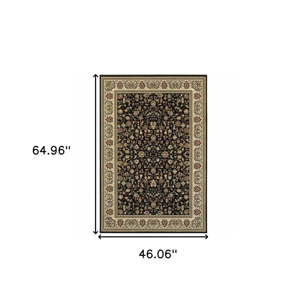 2' X 8' Black And Ivory Oriental Power Loom Stain Resistant Runner Rug