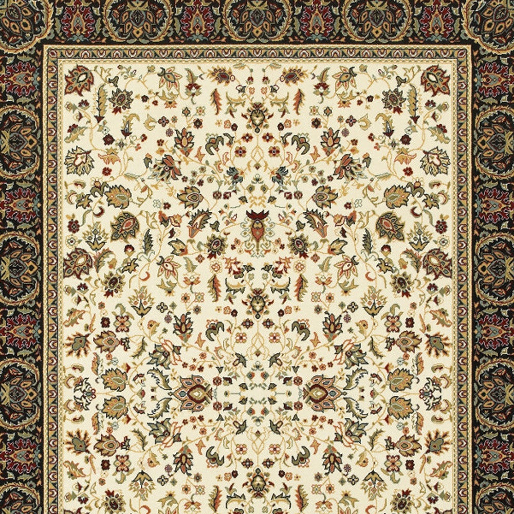 2' X 4' Black And Ivory Oriental Power Loom Stain Resistant Area Rug