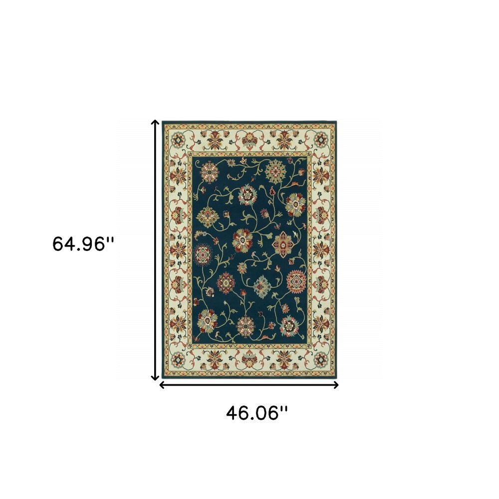 2' X 8' Navy And Ivory Oriental Power Loom Stain Resistant Runner Rug