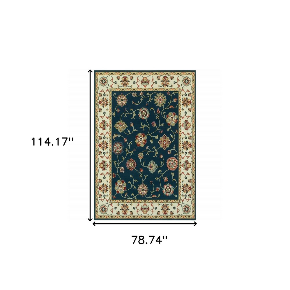 2' X 8' Navy And Ivory Oriental Power Loom Stain Resistant Runner Rug