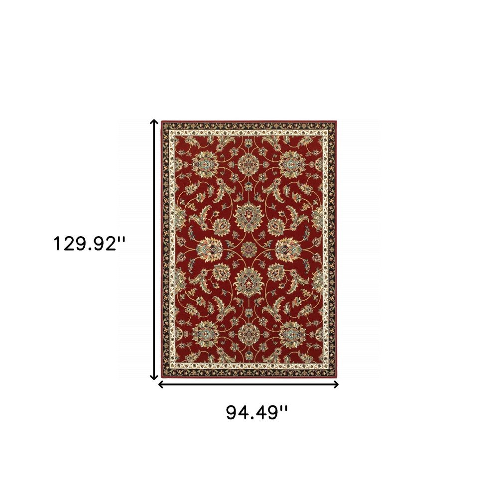 2' X 4' Red Black Blue Ivory Green And Salmon Oriental Power Loom Stain Resistant Area Rug