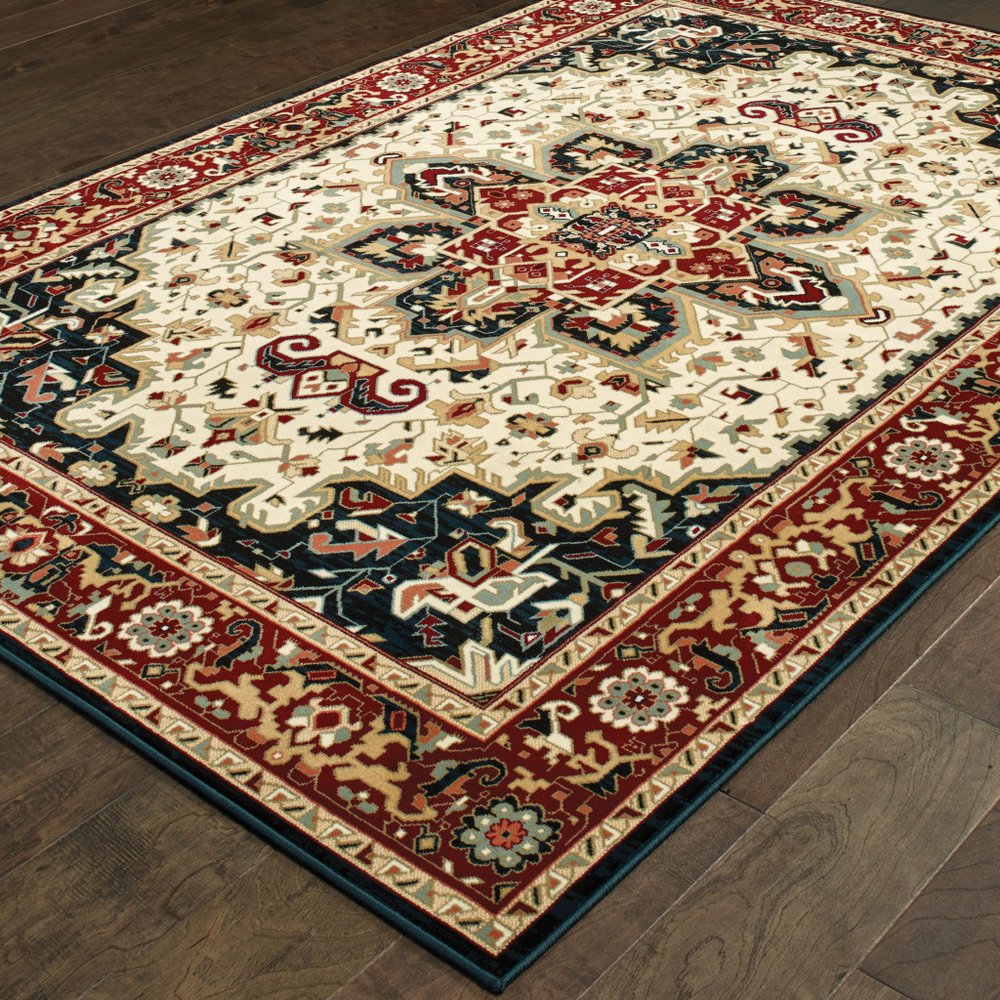 2' X 8' Red And Ivory Oriental Power Loom Stain Resistant Runner Rug