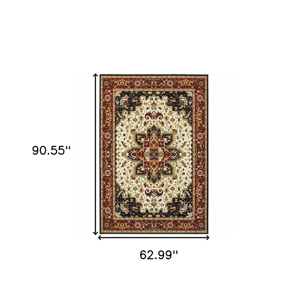 2' X 8' Red And Ivory Oriental Power Loom Stain Resistant Runner Rug