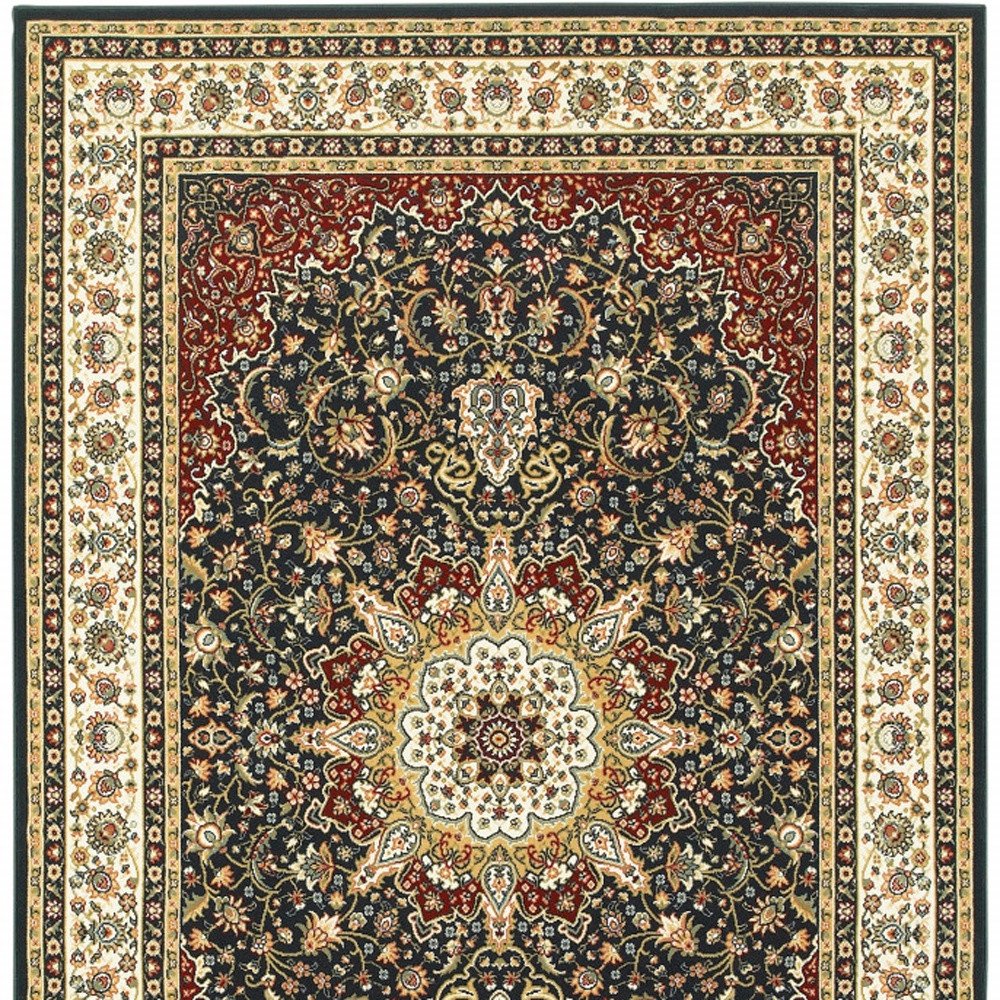 4' X 6' Navy And Ivory Oriental Power Loom Stain Resistant Area Rug