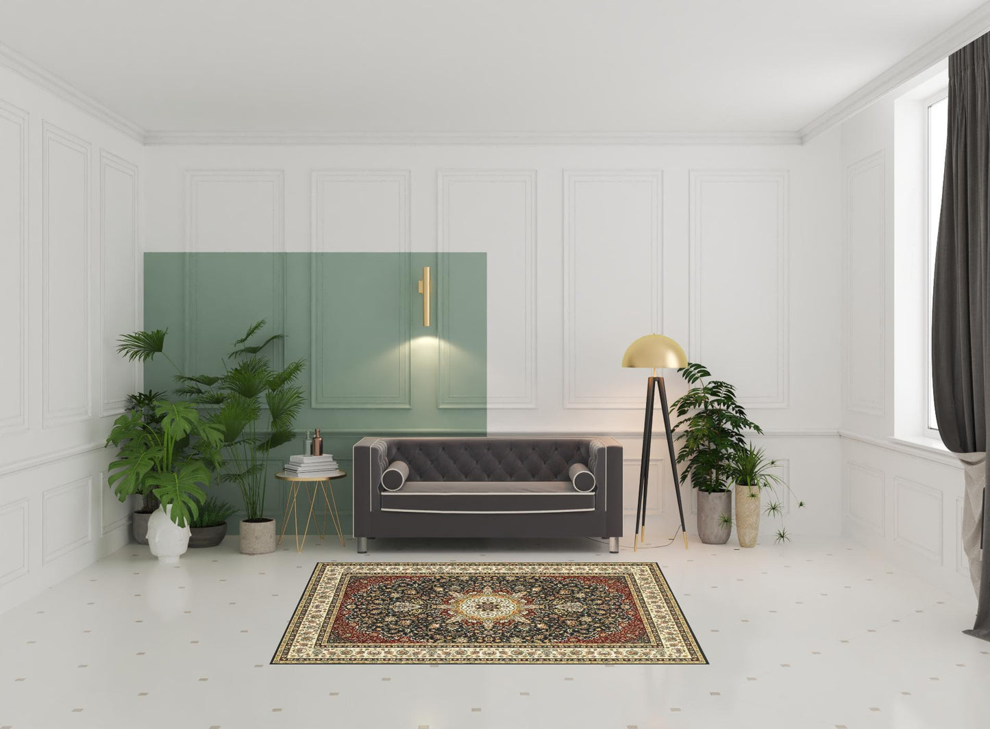 4' X 6' Navy And Ivory Oriental Power Loom Stain Resistant Area Rug