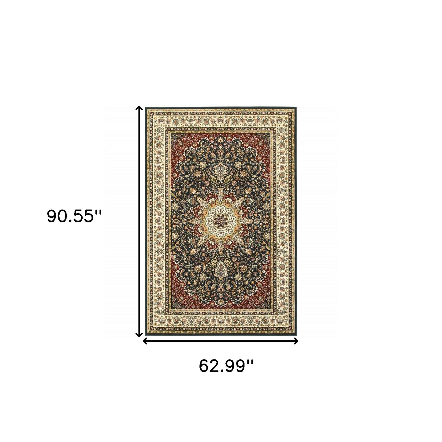 4' X 6' Navy And Ivory Oriental Power Loom Stain Resistant Area Rug