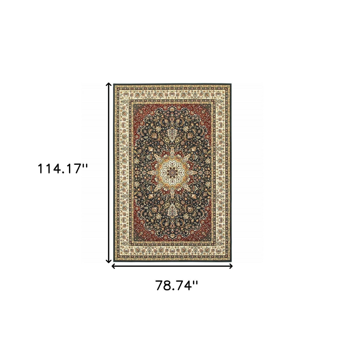 4' X 6' Navy And Ivory Oriental Power Loom Stain Resistant Area Rug