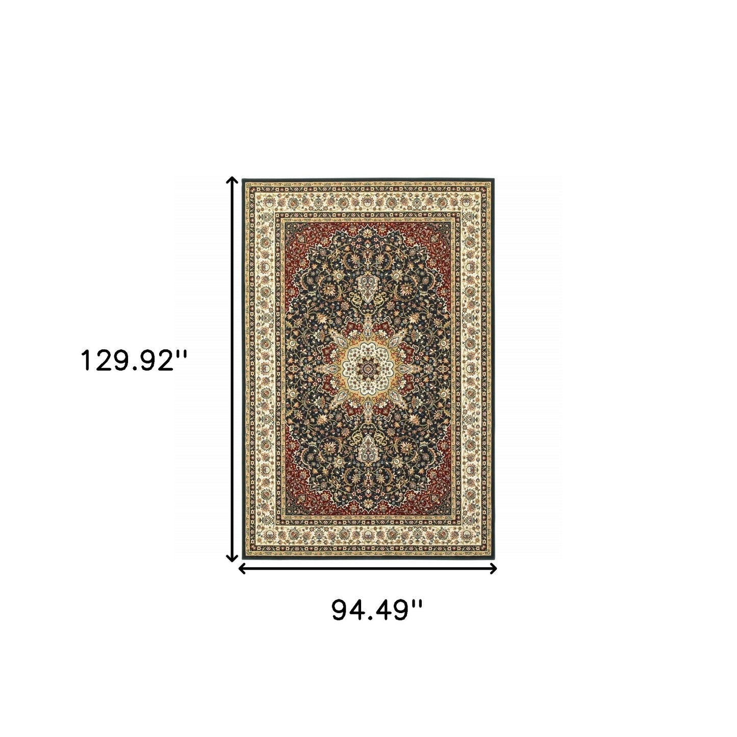 4' X 6' Navy And Ivory Oriental Power Loom Stain Resistant Area Rug