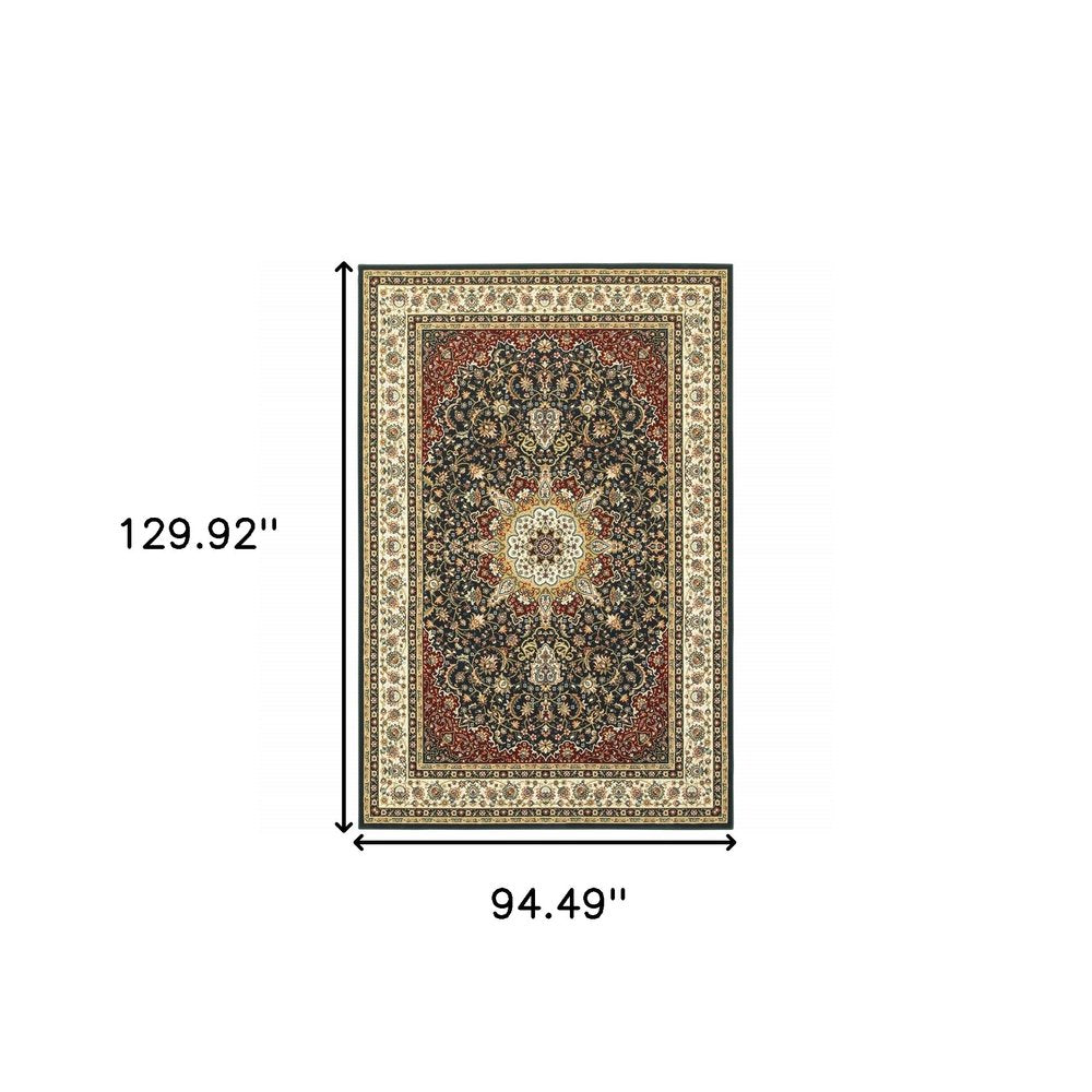 4' X 6' Navy And Ivory Oriental Power Loom Stain Resistant Area Rug