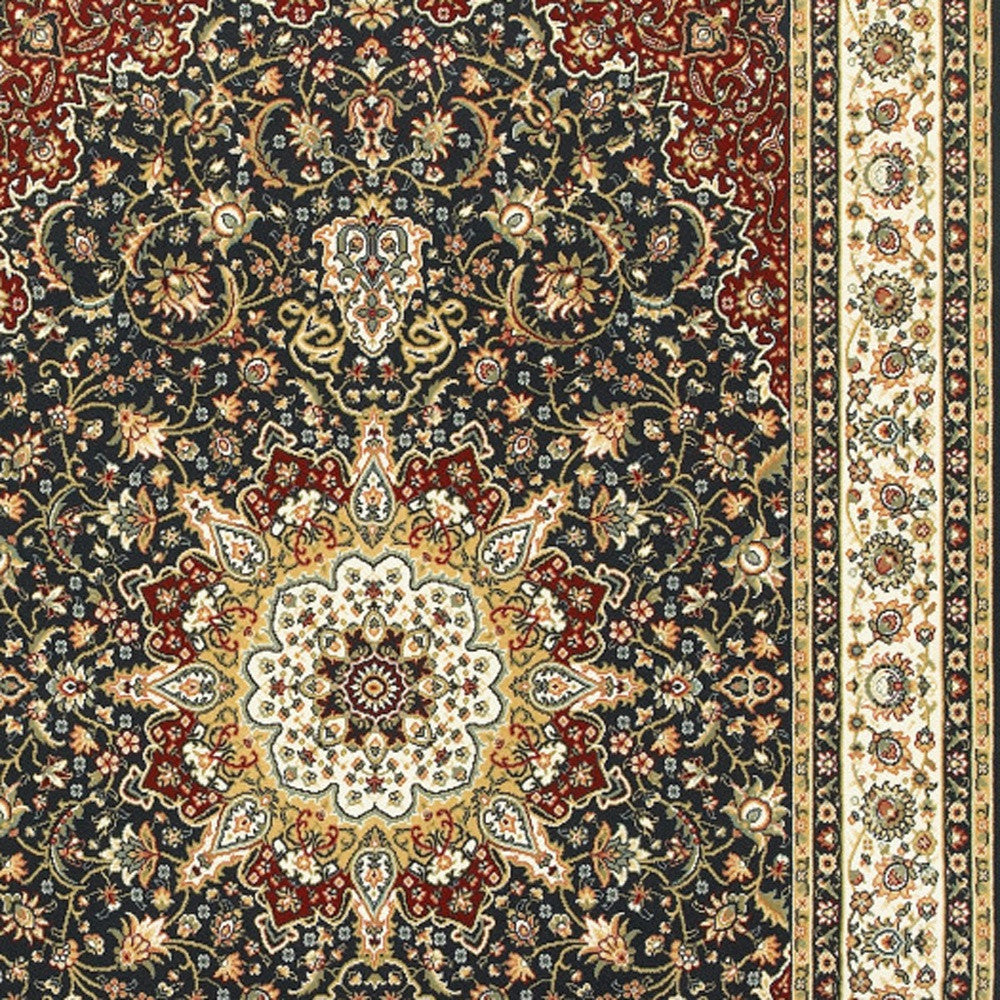 4' X 6' Navy And Ivory Oriental Power Loom Stain Resistant Area Rug