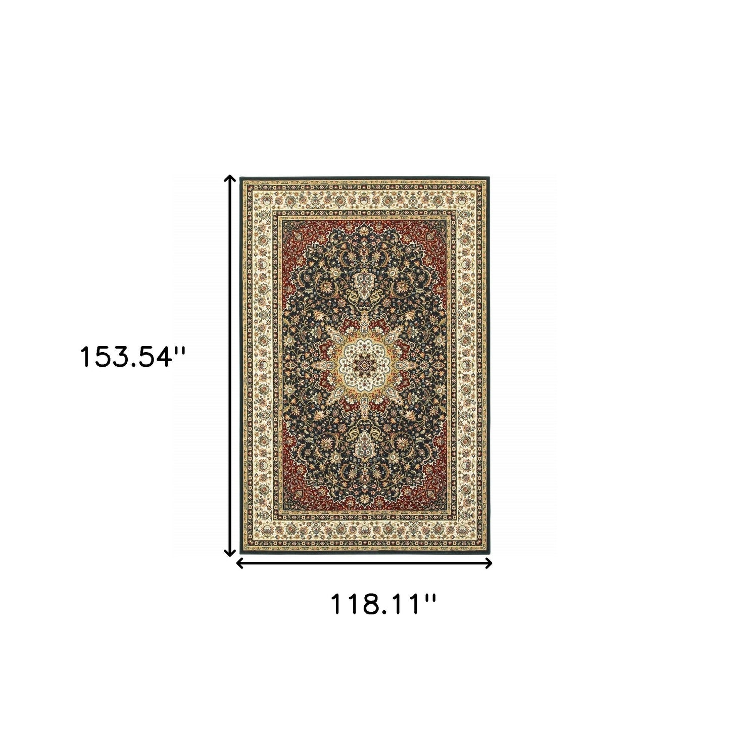 4' X 6' Navy And Ivory Oriental Power Loom Stain Resistant Area Rug