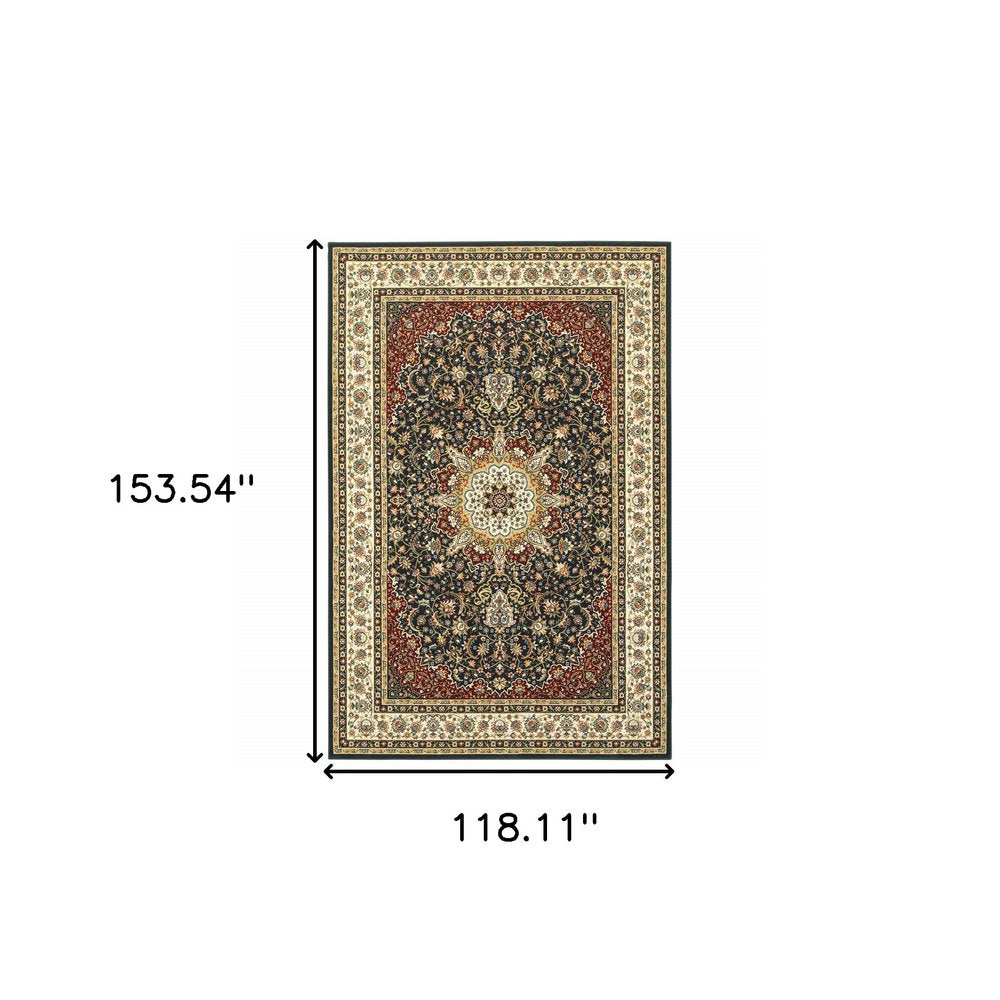 4' X 6' Navy And Ivory Oriental Power Loom Stain Resistant Area Rug