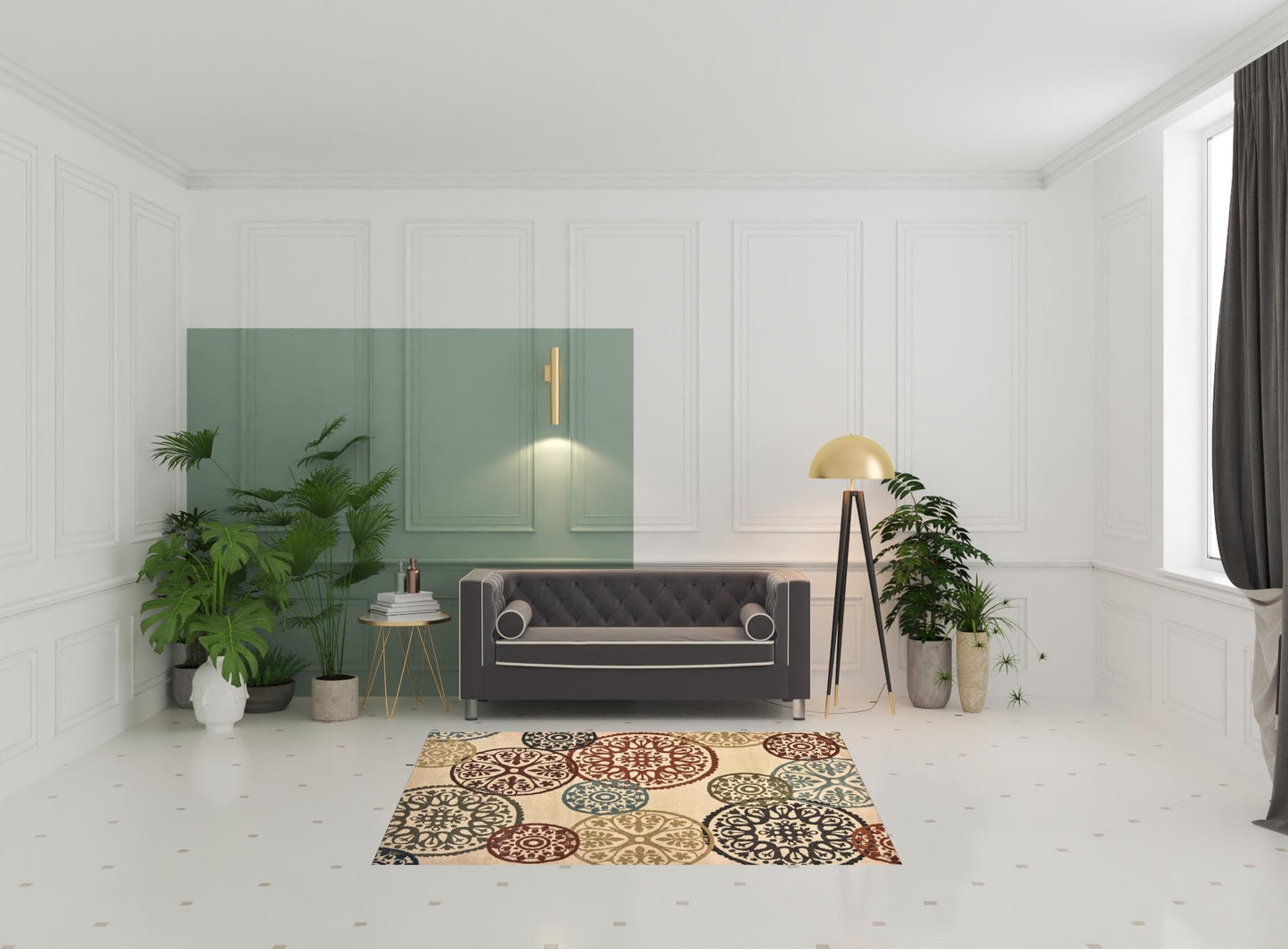 3' X 5' Beige Geometric Power Loom Stain Resistant Area Rug