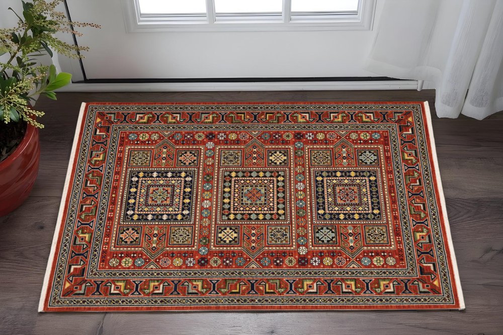 2' X 3' Blue and Red Oriental Power Loom Area Rug
