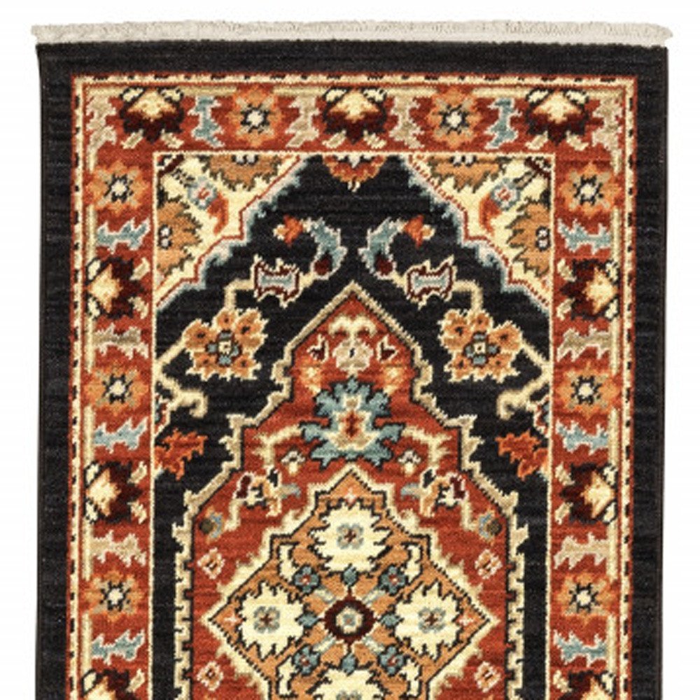 2' X 3' Black and Orange Oriental Power Loom Area Rug