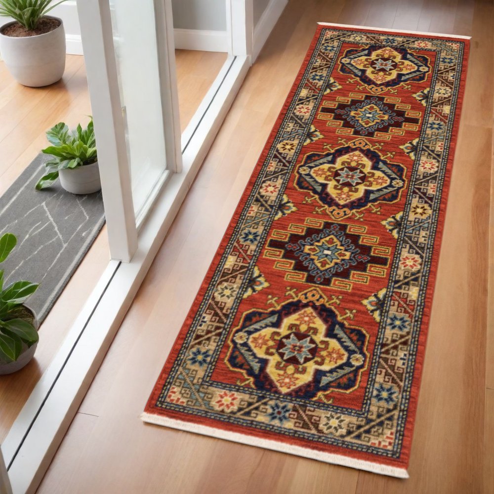 2' X 3' Red and Gold Oriental Power Loom Area Rug