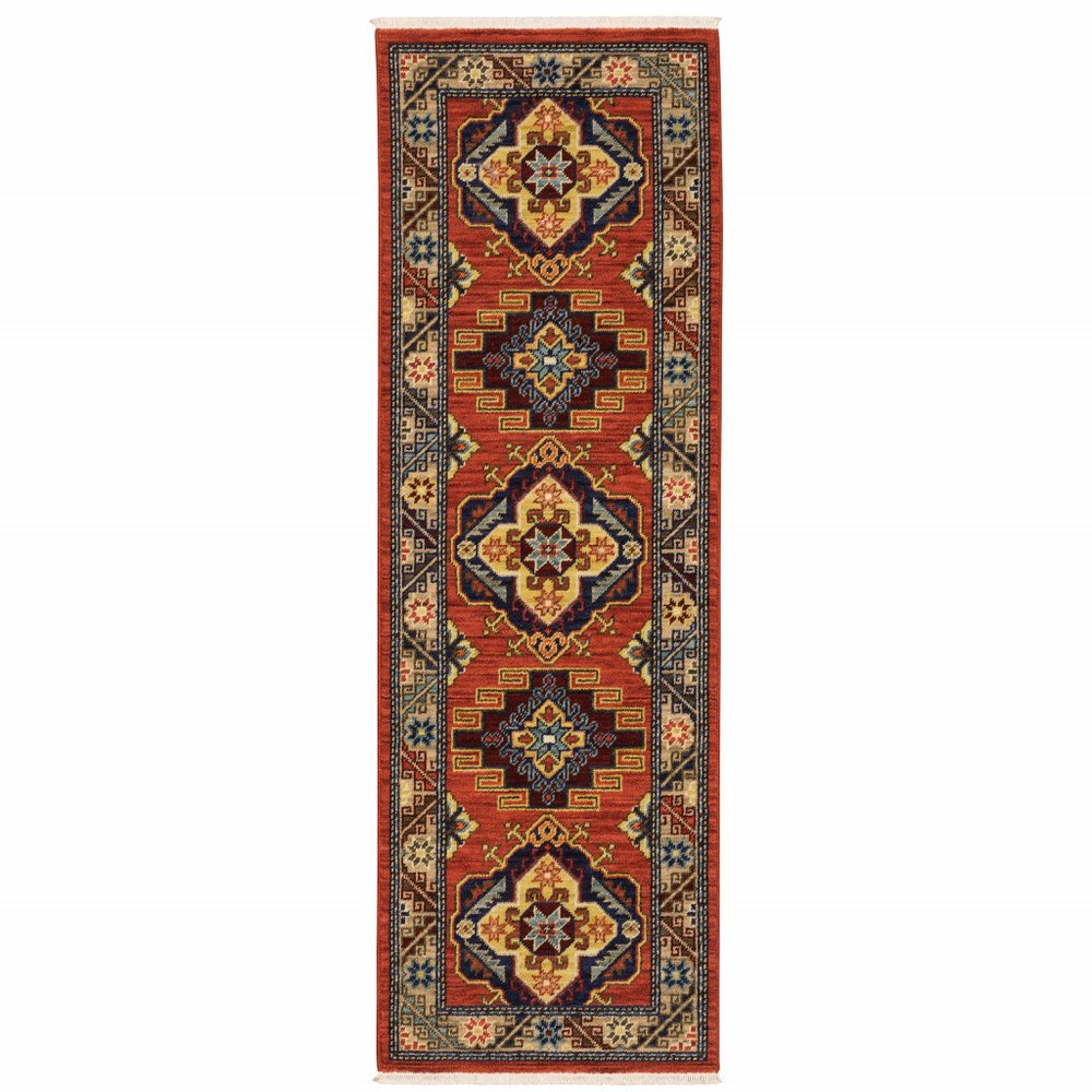 2' X 3' Red and Gold Oriental Power Loom Area Rug