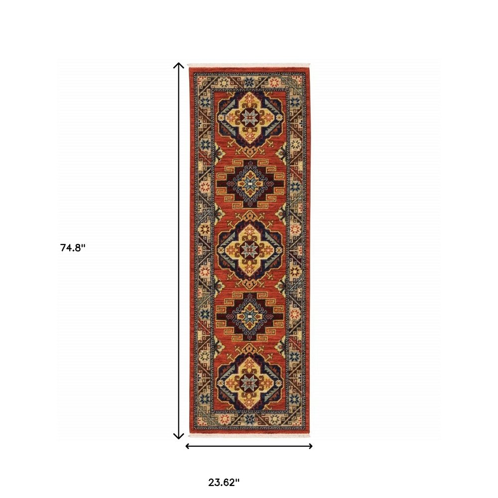 2' X 3' Red and Gold Oriental Power Loom Area Rug