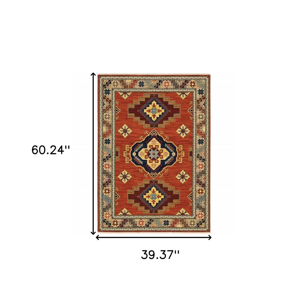 2' X 3' Red and Gold Oriental Power Loom Area Rug