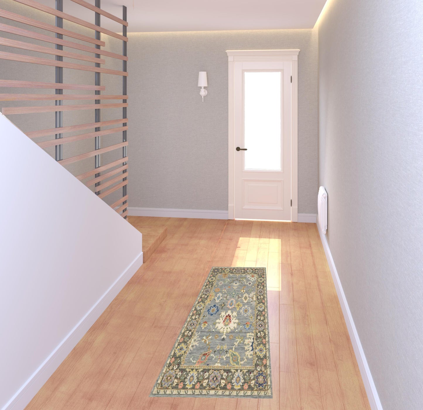 2' X 3' Blue Grey Gold Green Pink Orange Ivory And Red Oriental Power Loom Stain Resistant Area Rug With Fringe