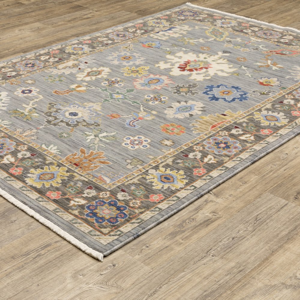 6' Blue Ivory And Red Oriental Runner Rug With Fringe