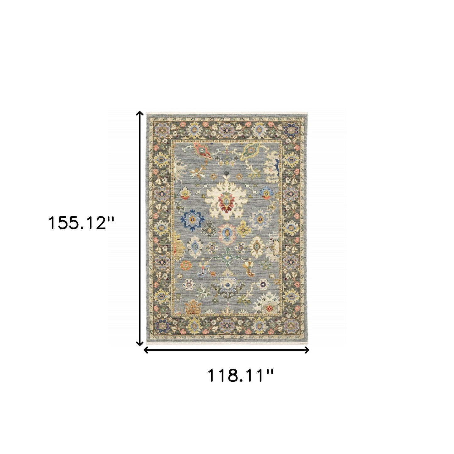 2' X 3' Blue Grey Gold Green Pink Orange Ivory And Red Oriental Power Loom Stain Resistant Area Rug With Fringe