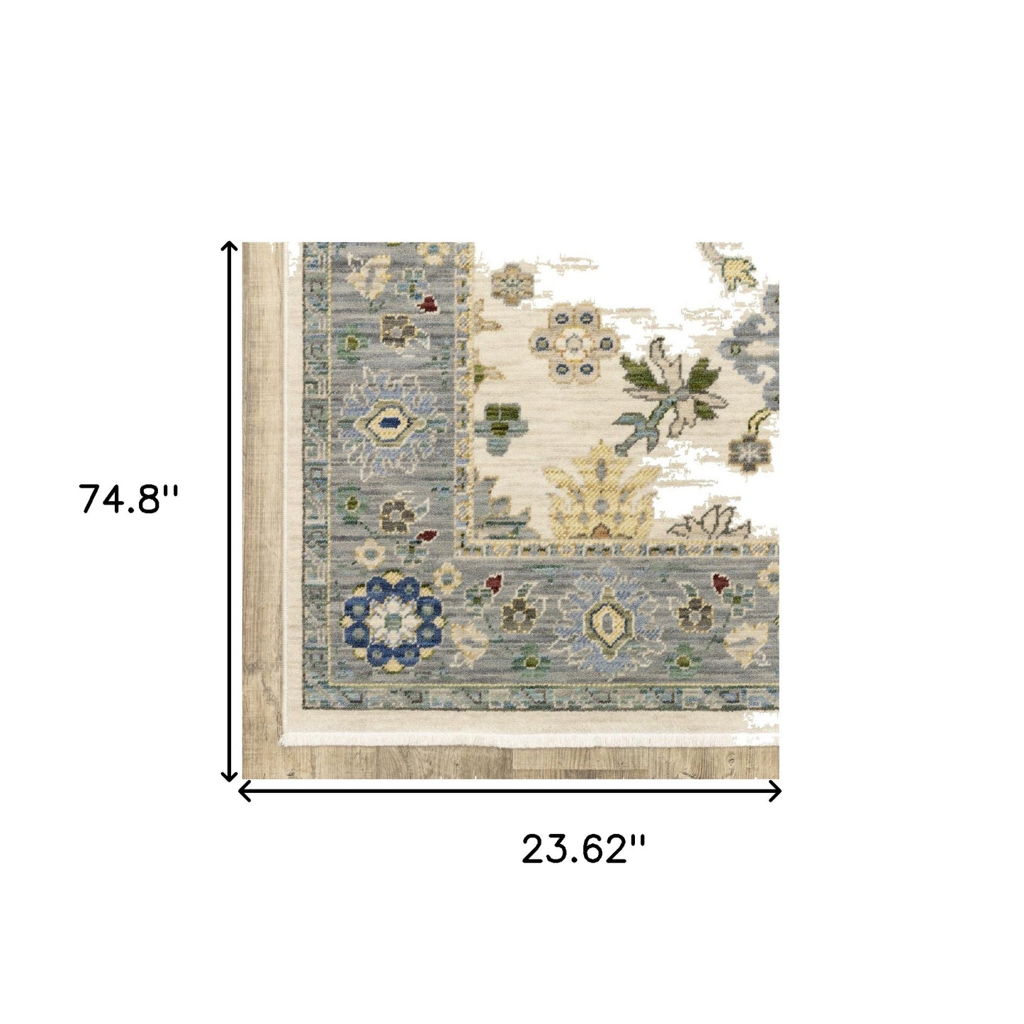 2' X 3' Blue Grey Gold Green Pink Orange Ivory And Red Oriental Power Loom Stain Resistant Area Rug With Fringe