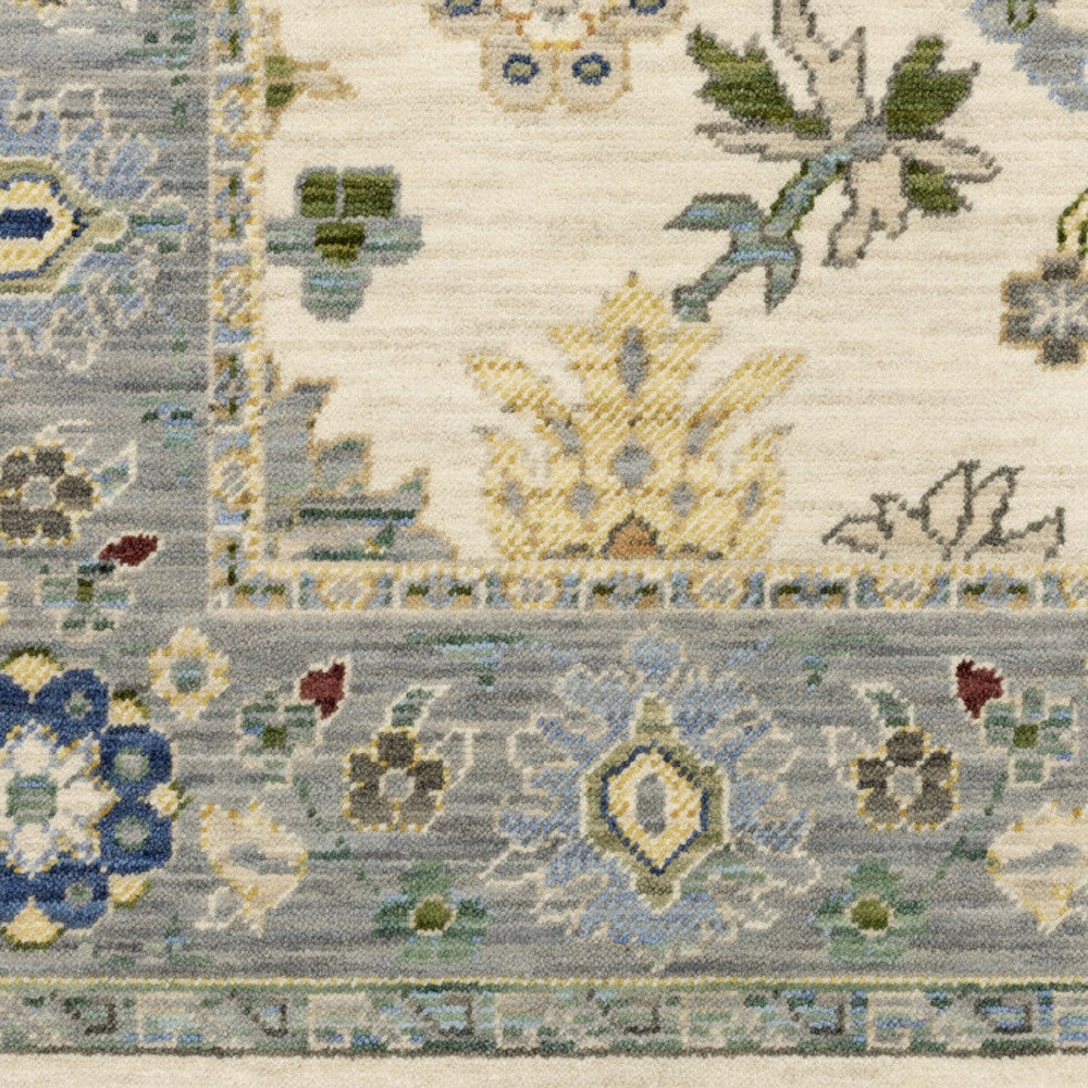 2' X 3' Blue Grey Gold Green Pink Orange Ivory And Red Oriental Power Loom Stain Resistant Area Rug With Fringe