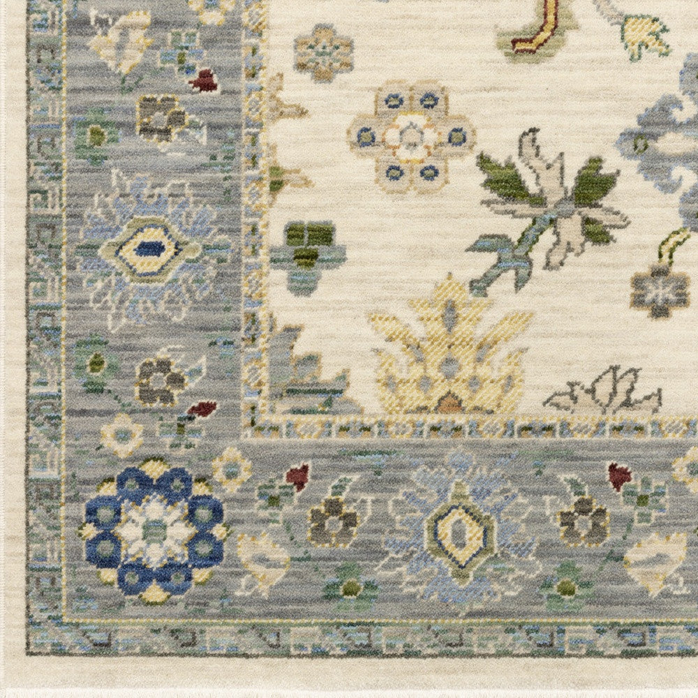 2' X 3' Blue Grey Gold Green Pink Orange Ivory And Red Oriental Power Loom Stain Resistant Area Rug With Fringe