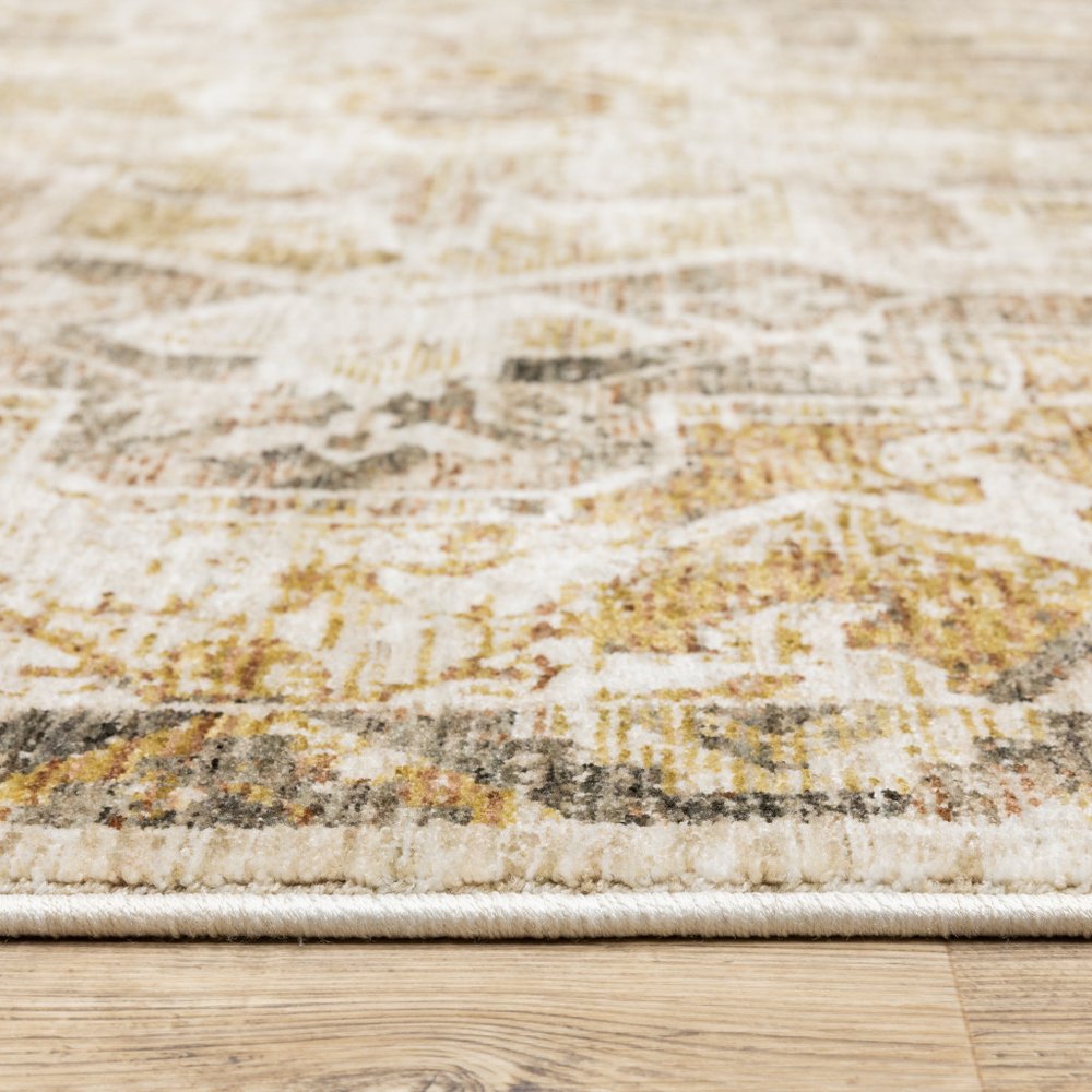 8' X 11' Gold And Brown Oriental Distressed Area Rug With Fringe