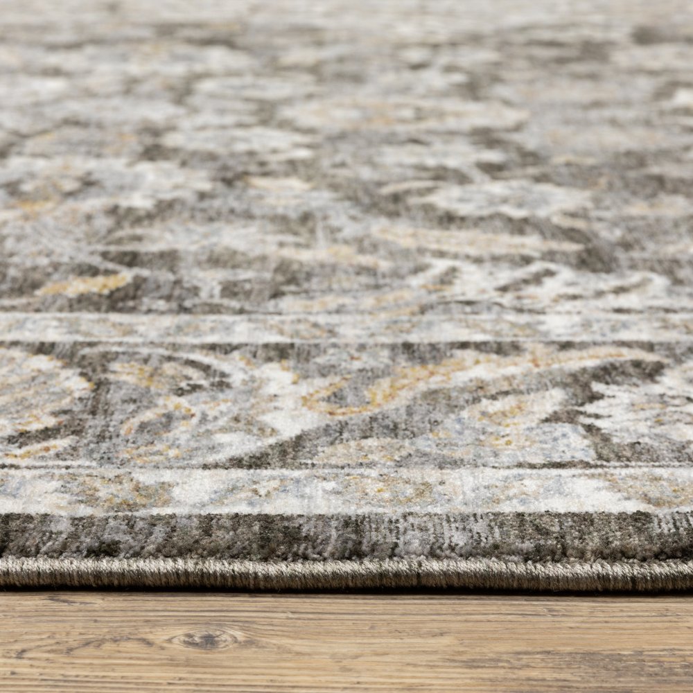 2' X 8' Grey And Ivory Oriental Power Loom Stain Resistant Runner Rug With Fringe