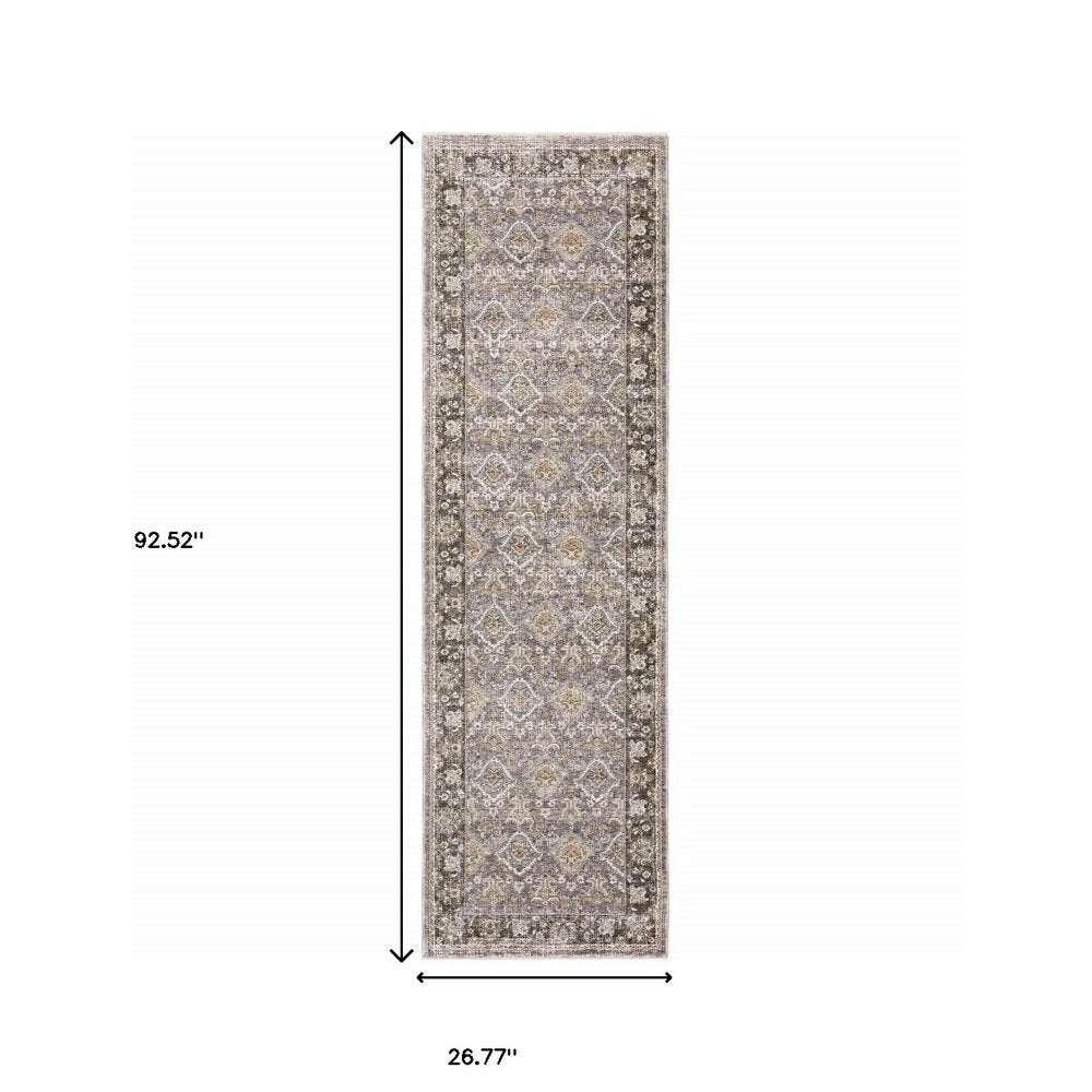 2' X 3' Grey And Blue Oriental Power Loom Stain Resistant Area Rug With Fringe