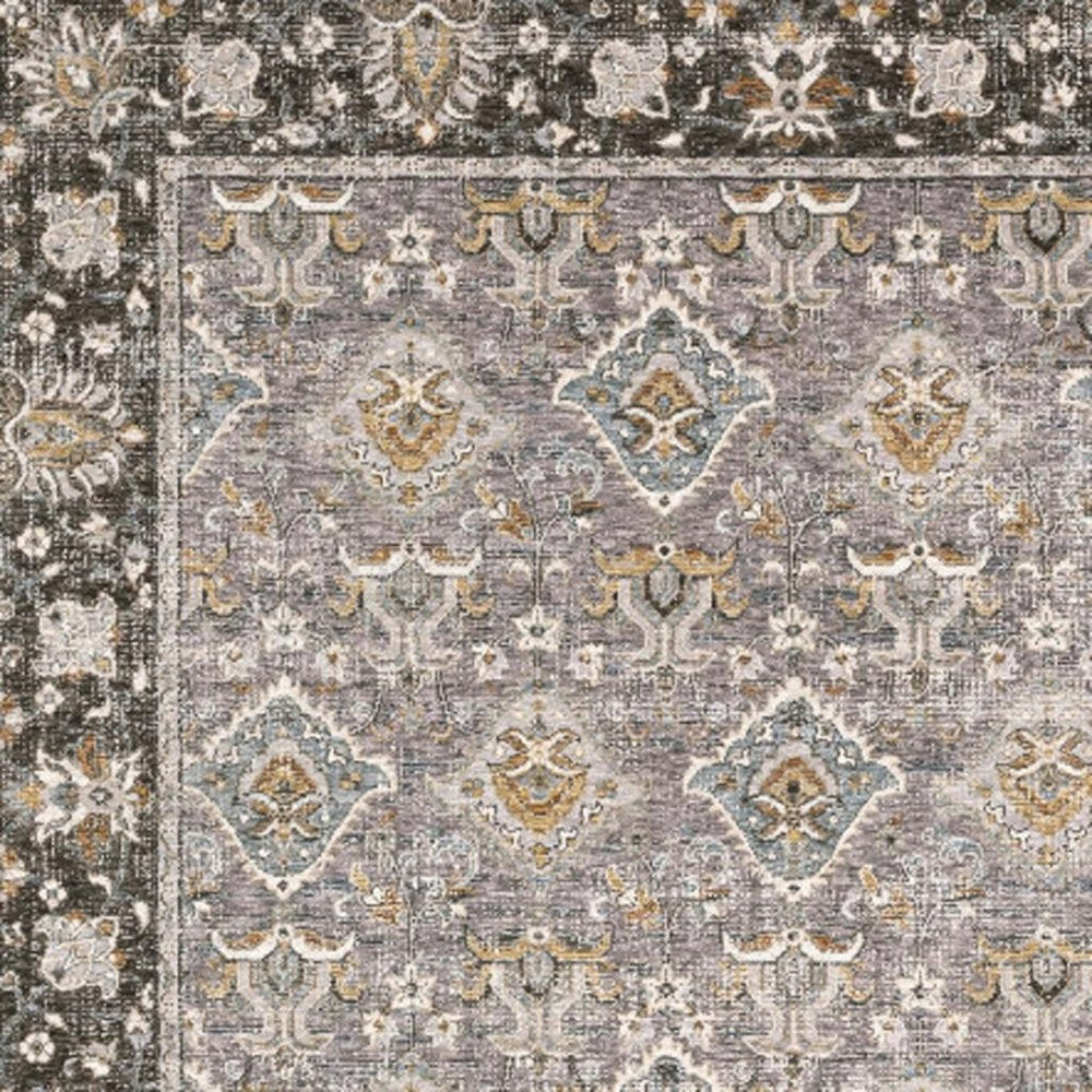 2' X 3' Grey And Blue Oriental Power Loom Stain Resistant Area Rug With Fringe