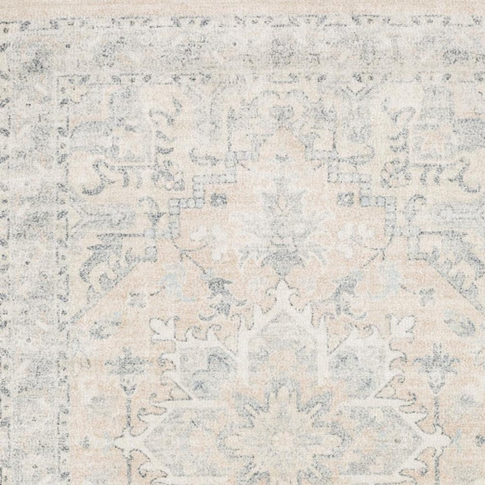 8' X 10' Beige And Grey Oriental Hand Loomed Stain Resistant Area Rug With Fringe