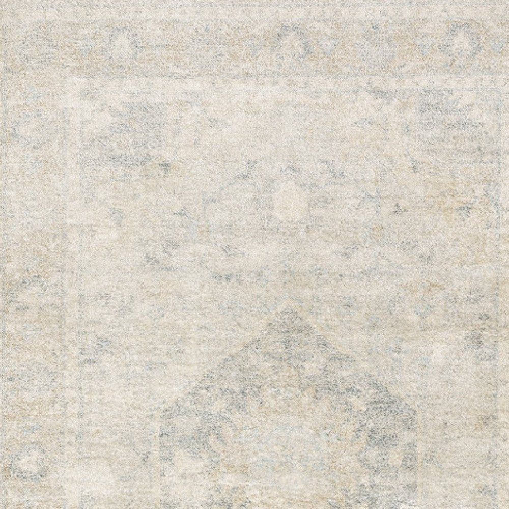 10' X 13' Beige And Gray Oriental Hand Loomed Distressed Area Rug With Fringe