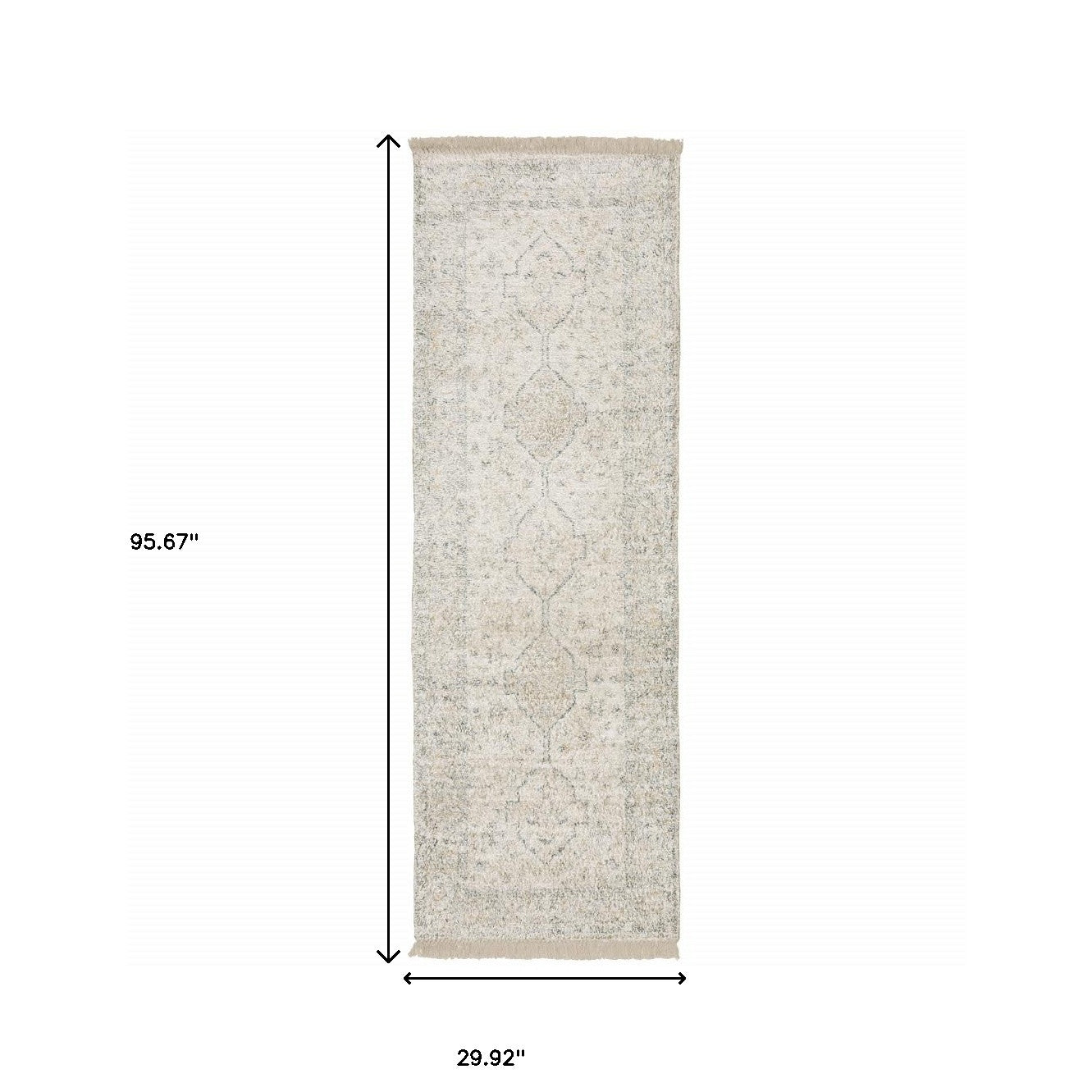 10' X 13' Beige And Charcoal Oriental Hand Loomed Stain Resistant Area Rug With Fringe