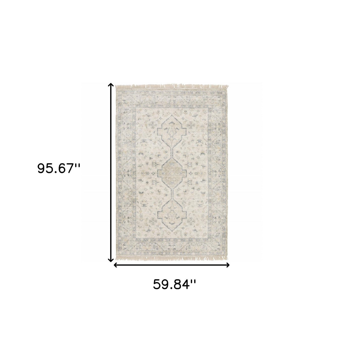 10' X 13' Beige And Charcoal Oriental Hand Loomed Stain Resistant Area Rug With Fringe