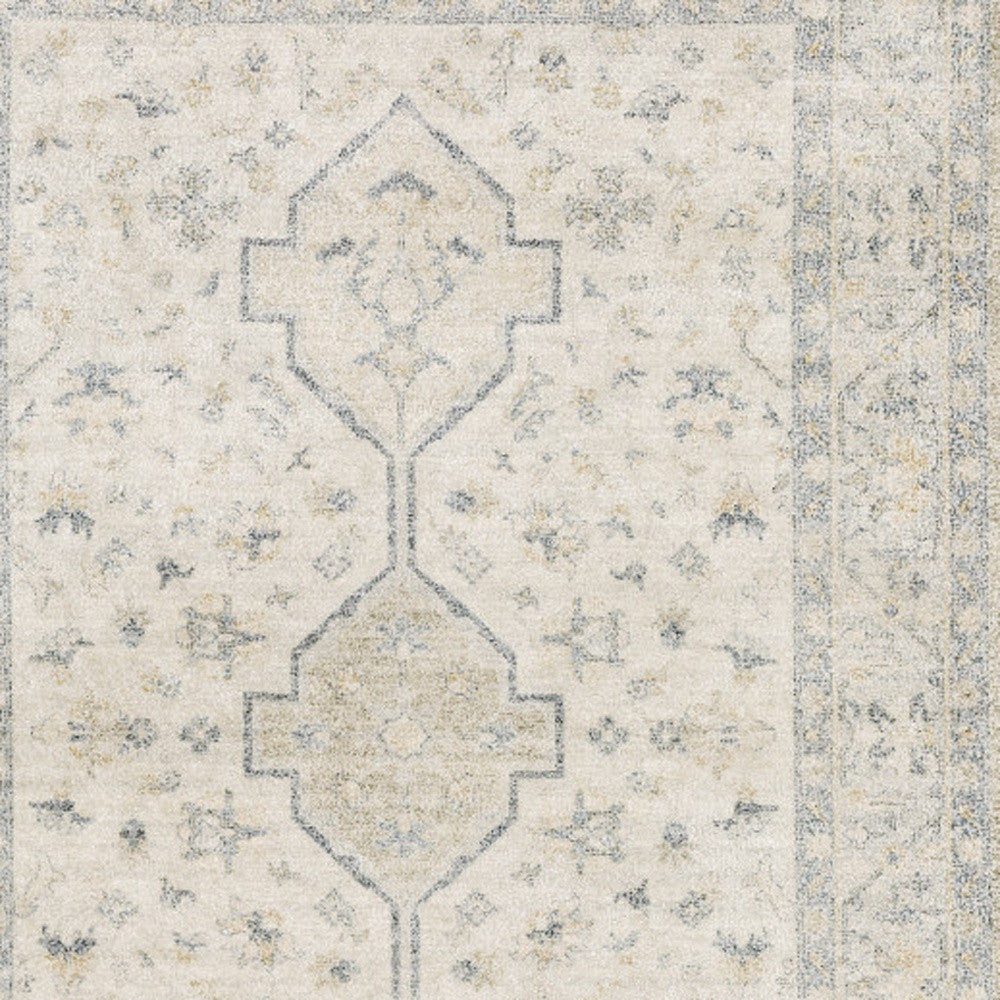 10' X 13' Beige And Charcoal Oriental Hand Loomed Stain Resistant Area Rug With Fringe