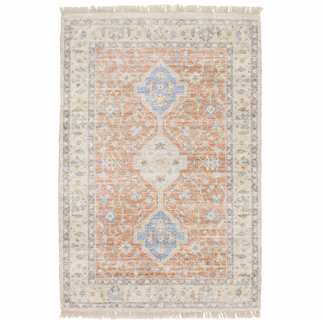 10' X 13' Beige And Charcoal Oriental Hand Loomed Stain Resistant Area Rug With Fringe