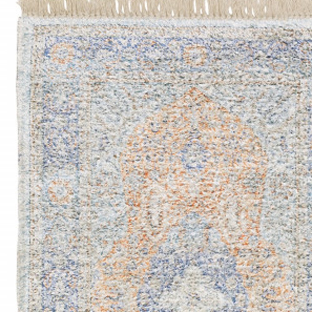 10' X 13' Blue And Red Oriental Hand Loomed Stain Resistant Area Rug With Fringe