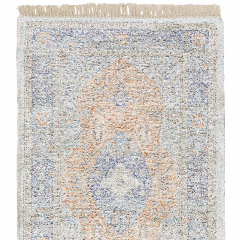 10' X 13' Blue And Red Oriental Hand Loomed Stain Resistant Area Rug With Fringe