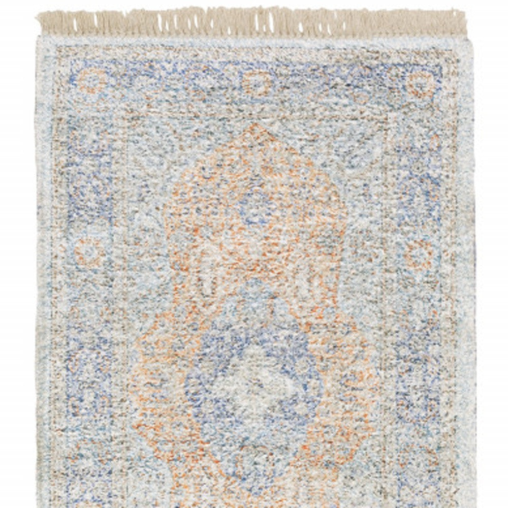 10' X 13' Blue And Red Oriental Hand Loomed Stain Resistant Area Rug With Fringe